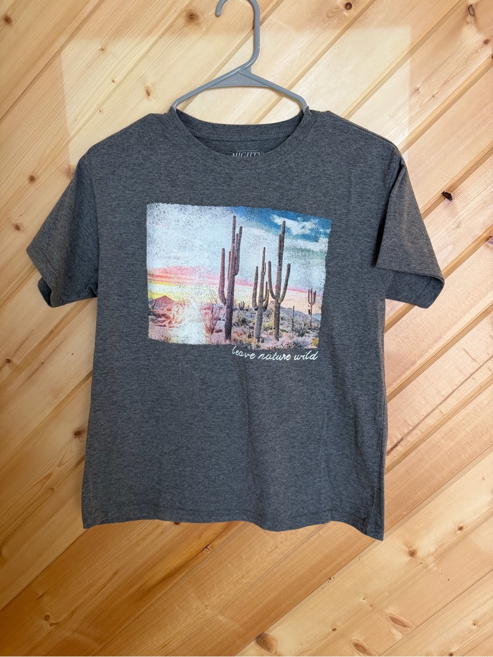 Mighty Fine Heather Gray Tee with Desert Cactus Graphic